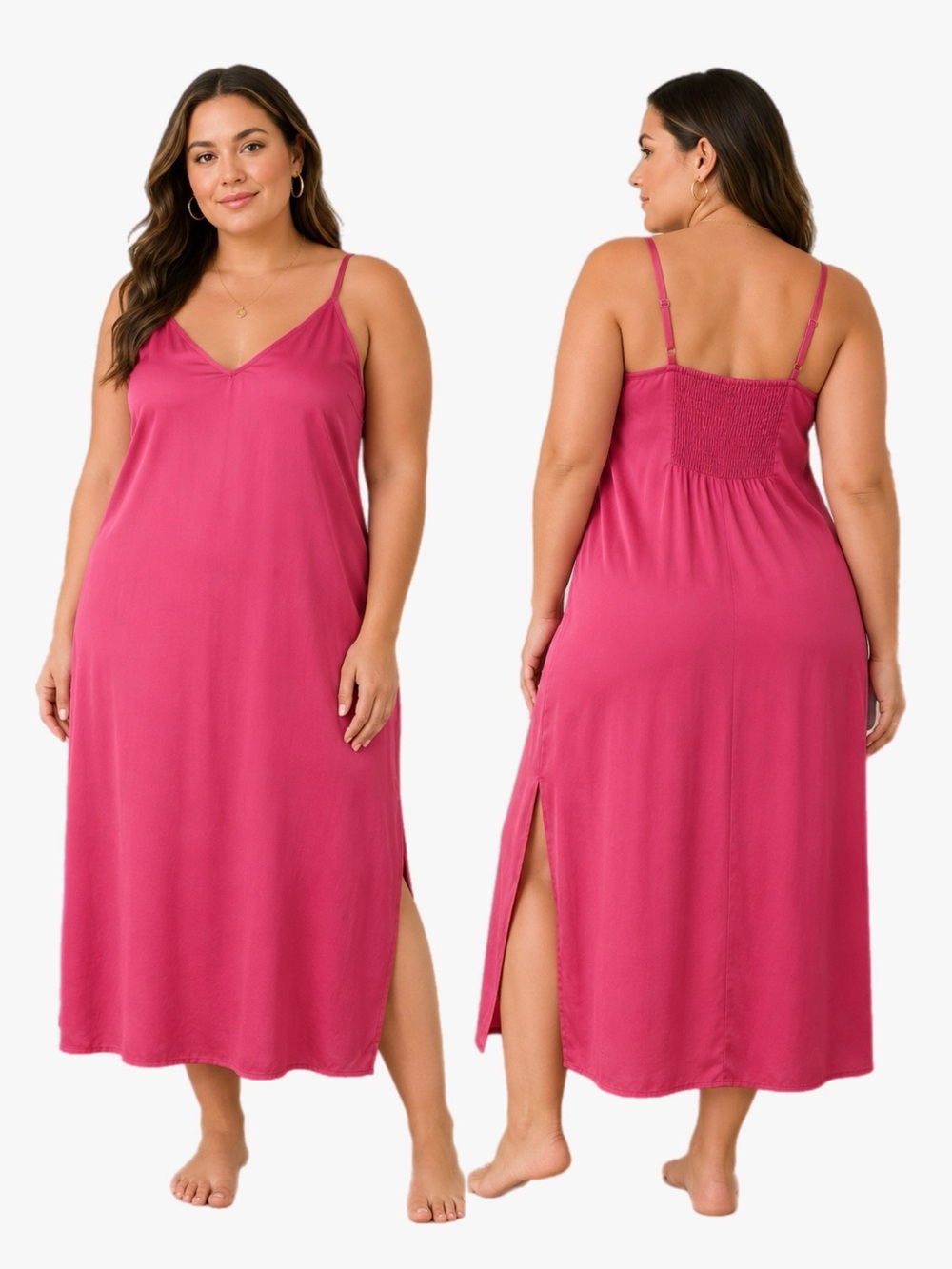 Old Navy Plus Size 3X Raspberry Midi Dress Pink Slip Dress Sleeveless Side Slit